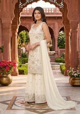 White Zari Work georgette salwar suit