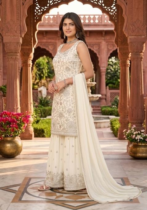White Zari Work georgette salwar suit