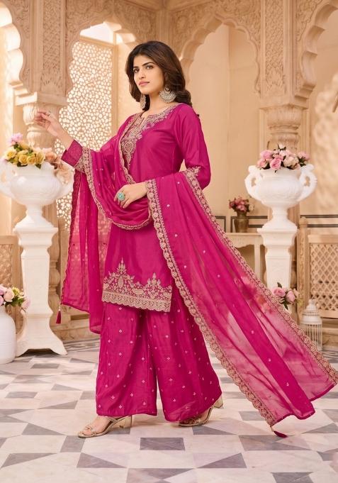Pink Zari Work Silk salwar suit