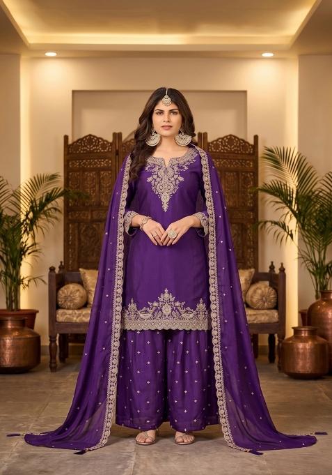 Purple Zari Work Silk salwar suit