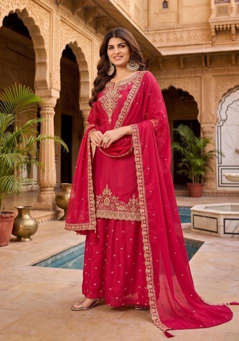 Red Zari Work Silk salwar suit
