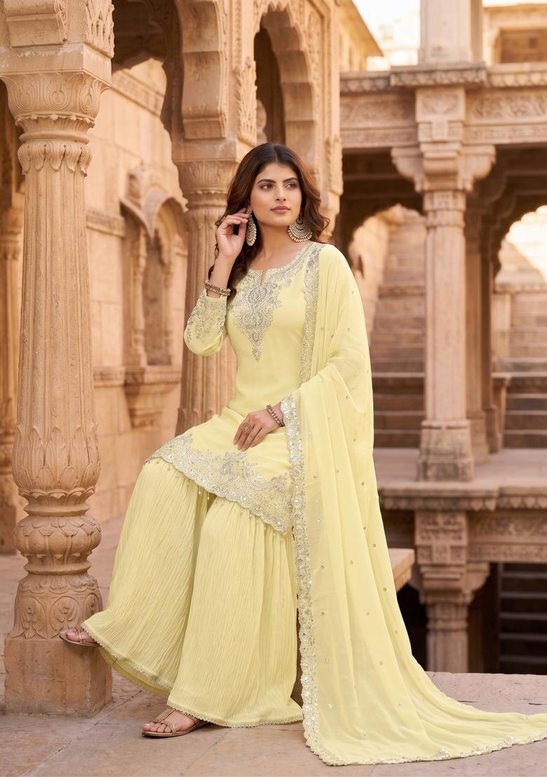 lemon Zari Work georgette salwar suit - Indya
