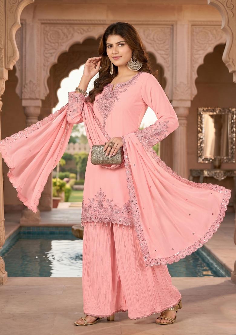 Pink Zari Work georgette salwar suit - Indya