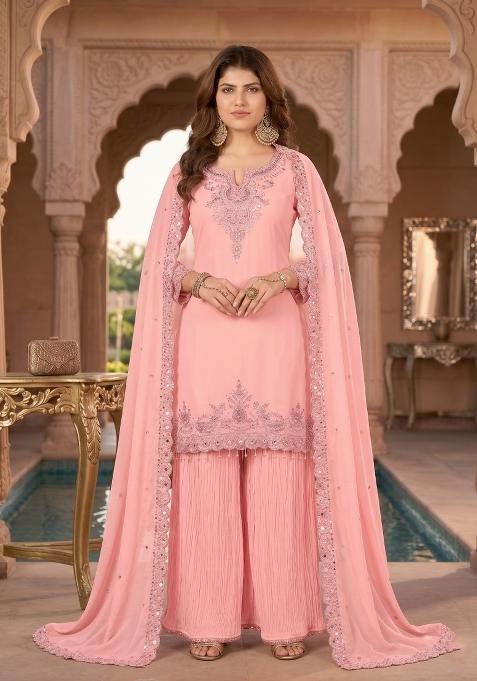 Pink Zari Work georgette salwar suit