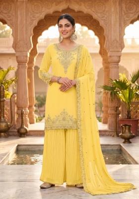 Yellow Zari Work georgette salwar suit