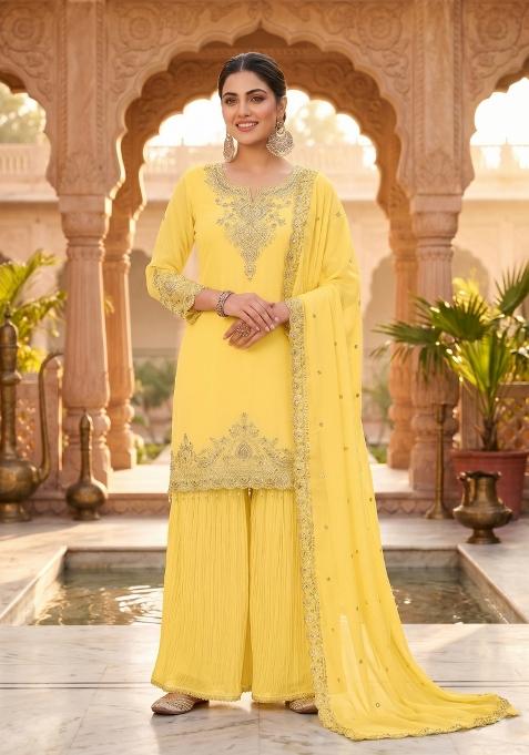 Yellow Zari Work georgette salwar suit