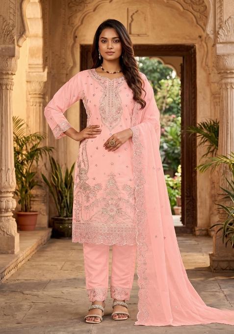Pink Zari Work Silk salwar suit