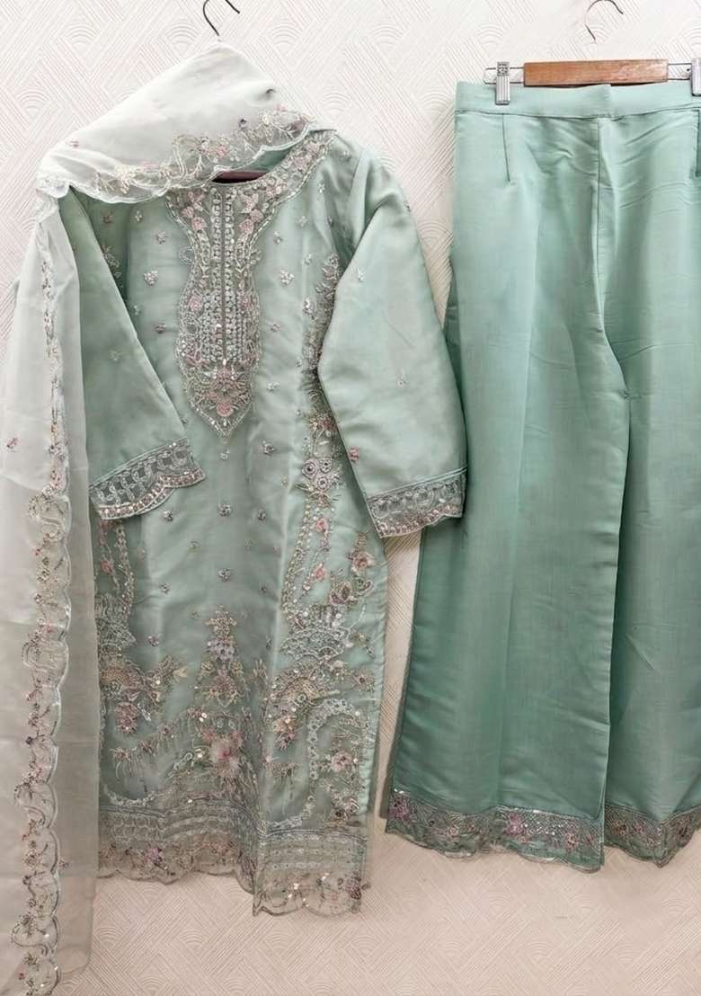 sky blue Zari Work Silk Blend salwar suit - Indya