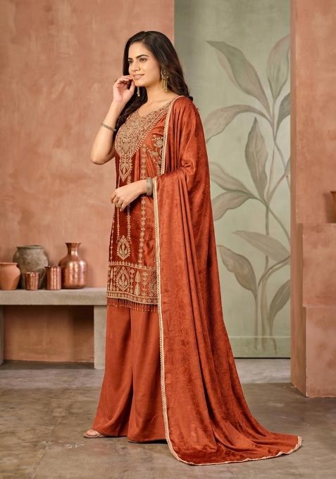 Orange Zari Work Silk salwar suit