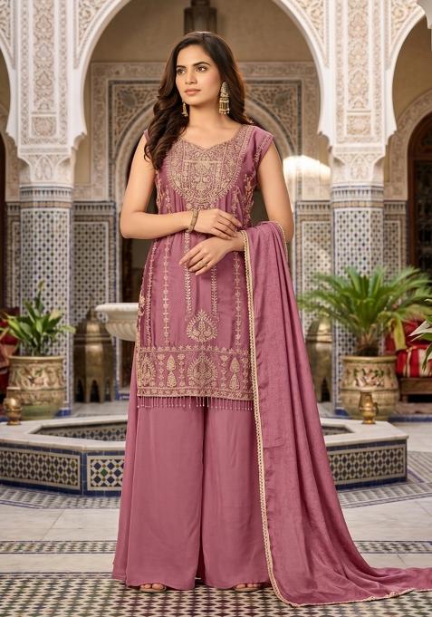Purple Zari Work Silk salwar suit