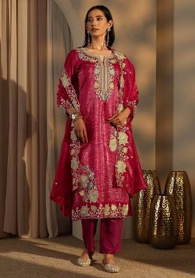 Rani Zari Work Barasana Silk Blend Salwar Suit
