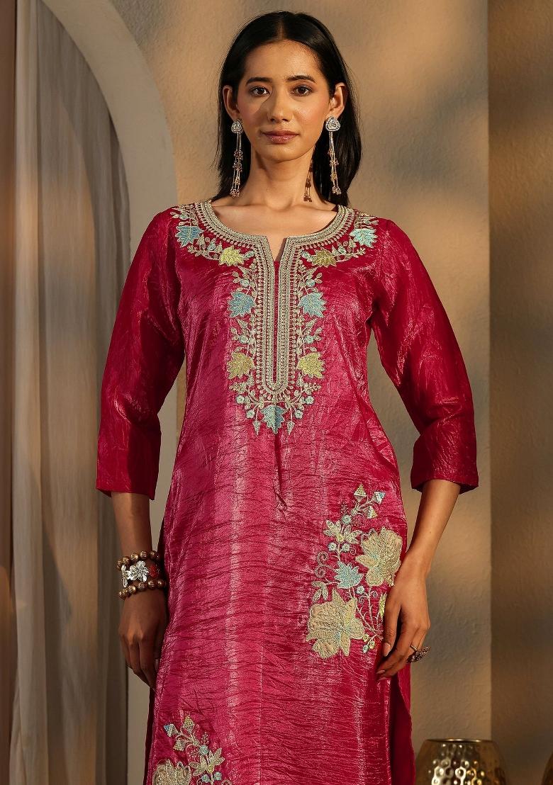 Rani Zari Work Barasana Silk Blend Salwar Suit - Indya