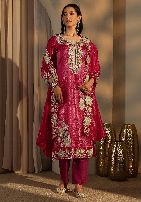 Rani Zari Work Barasana Silk Salwar Suit