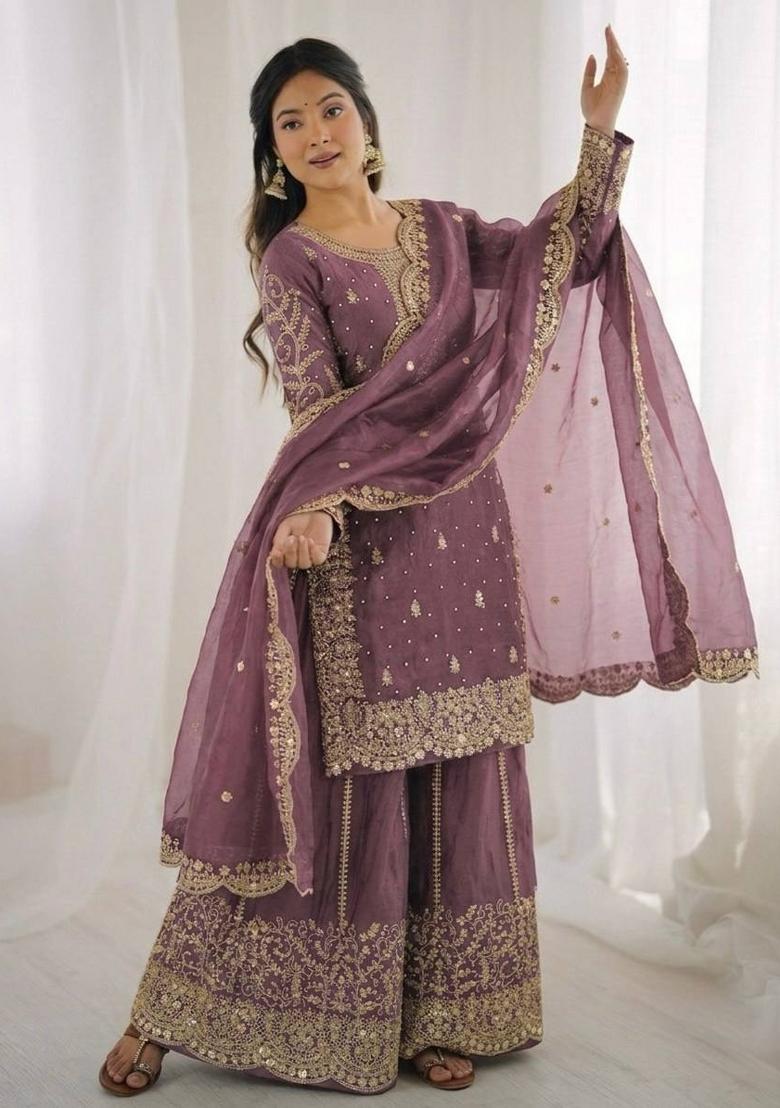Onion Zari Work Fendy Silk Blend Salwar Suit - Indya