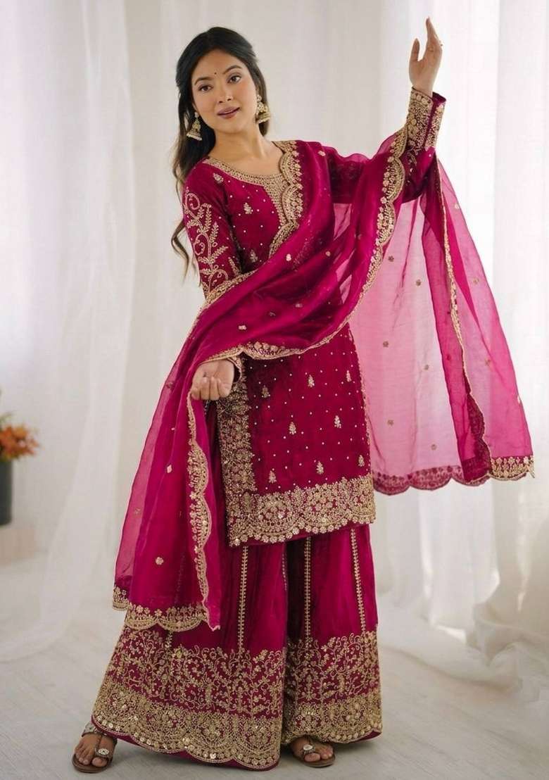 Rani Zari Work Fendy Silk Blend Salwar Suit - Indya