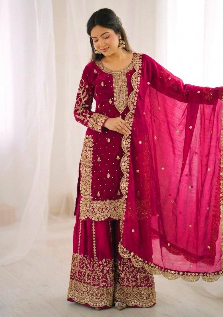 Rani Zari Work Fendy Silk Blend Salwar Suit - Indya