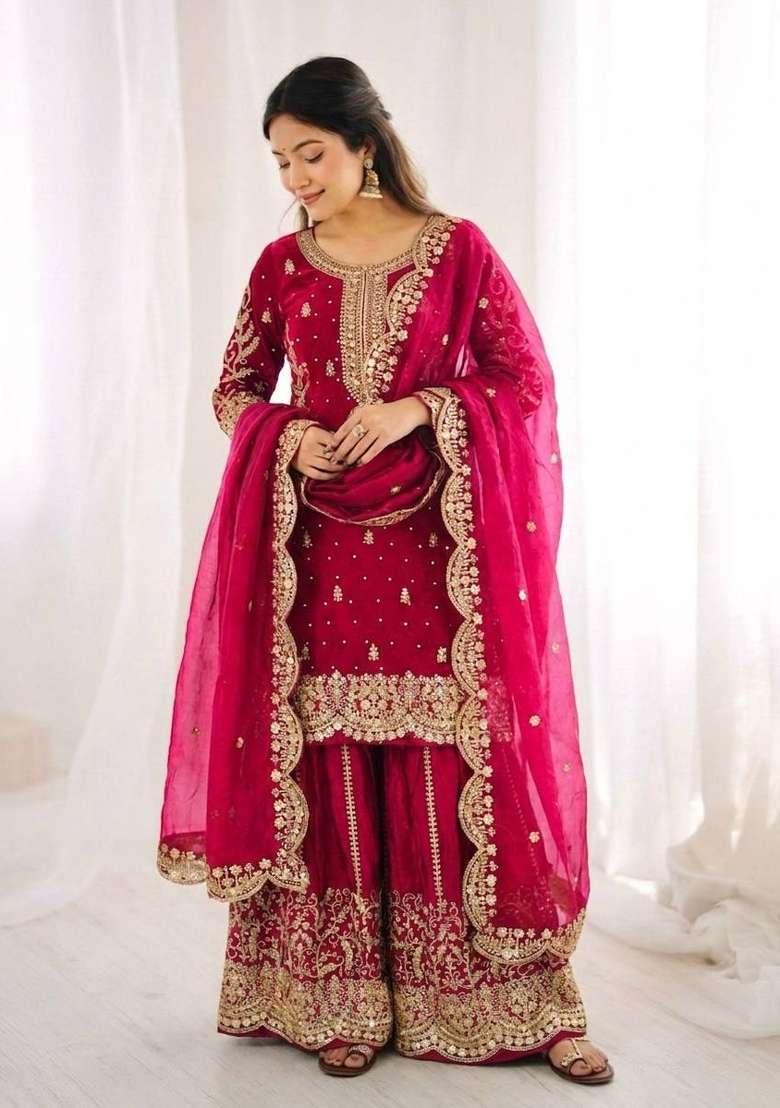 Rani Zari Work Fendy Silk Blend Salwar Suit - Indya