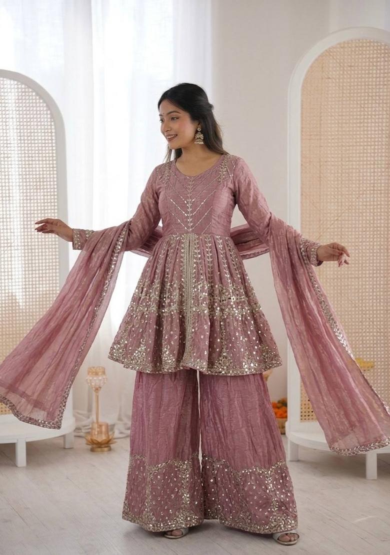 Onion Zari Work Fendy Silk Blend Salwar Suit - Indya