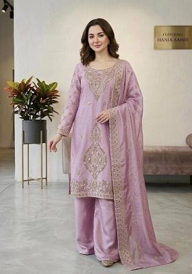 Onion Zari Work Gimmychu Silk Salwar Suit