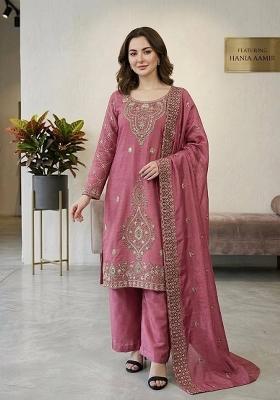 Pink Zari Work Gimmychu Silk Salwar Suit