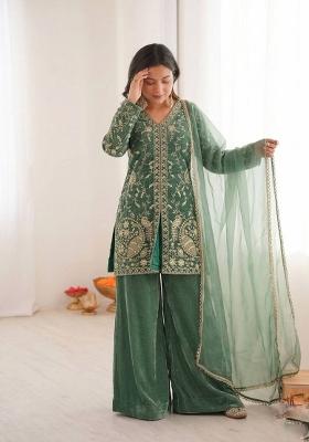 Light Green Zari Work Fendy Silk Salwar Suit