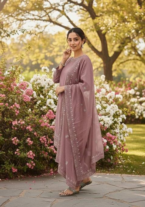 Peach Zari Work Natural Creap Salwar Suit
