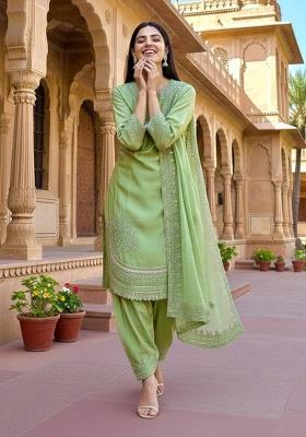Pista Zari Work Natural Creap Salwar Suit