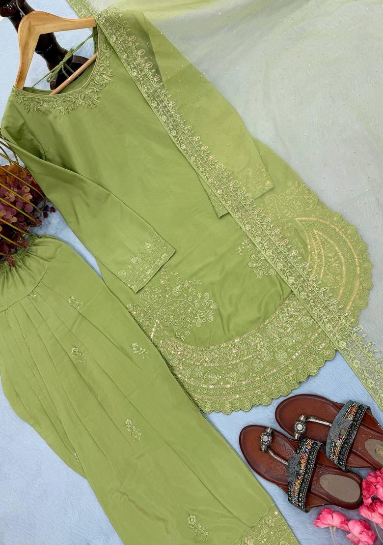 Pista Zari Work Natural Creap Salwar Suit - Indya