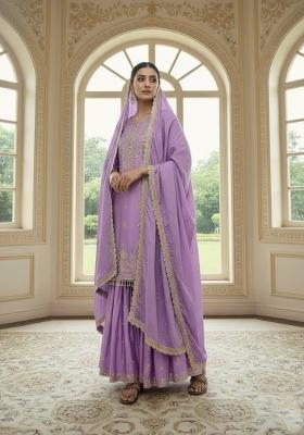 Lavender Zari Work Chinnon Salwar Suit