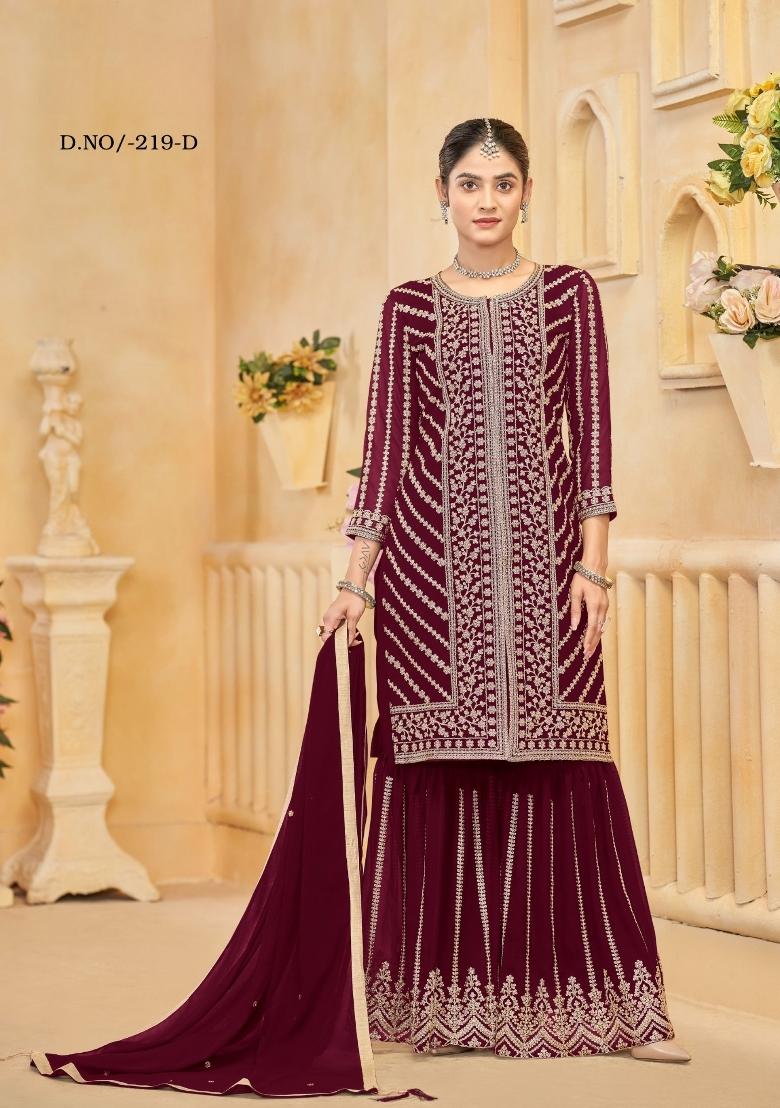 maroon Zari Work Georgette Salwar Kameez - Indya