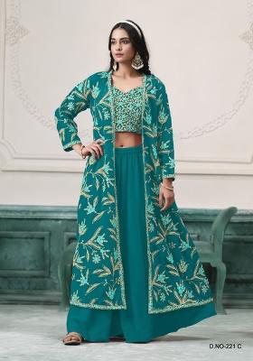 turquoise Zari Work Georgette Indo Western Set