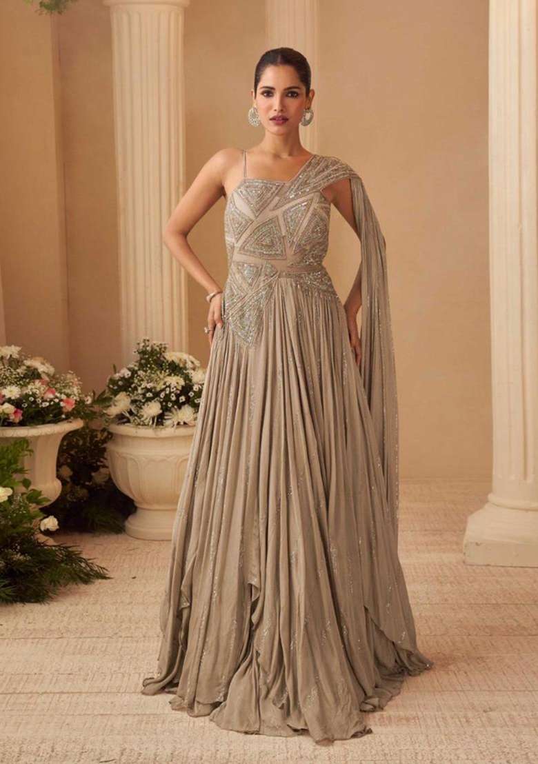 chiku Zari Work Silk Blend Anarkali - Indya