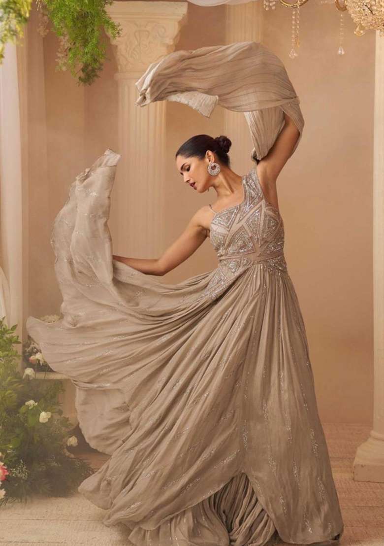 chiku Zari Work Silk Blend Anarkali - Indya