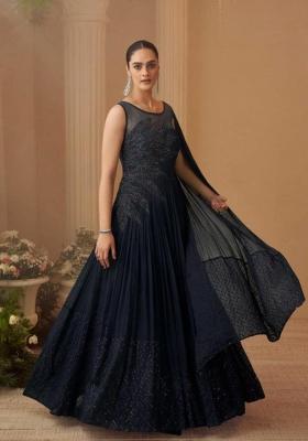 black Zari Work Silk Blend Anarkali