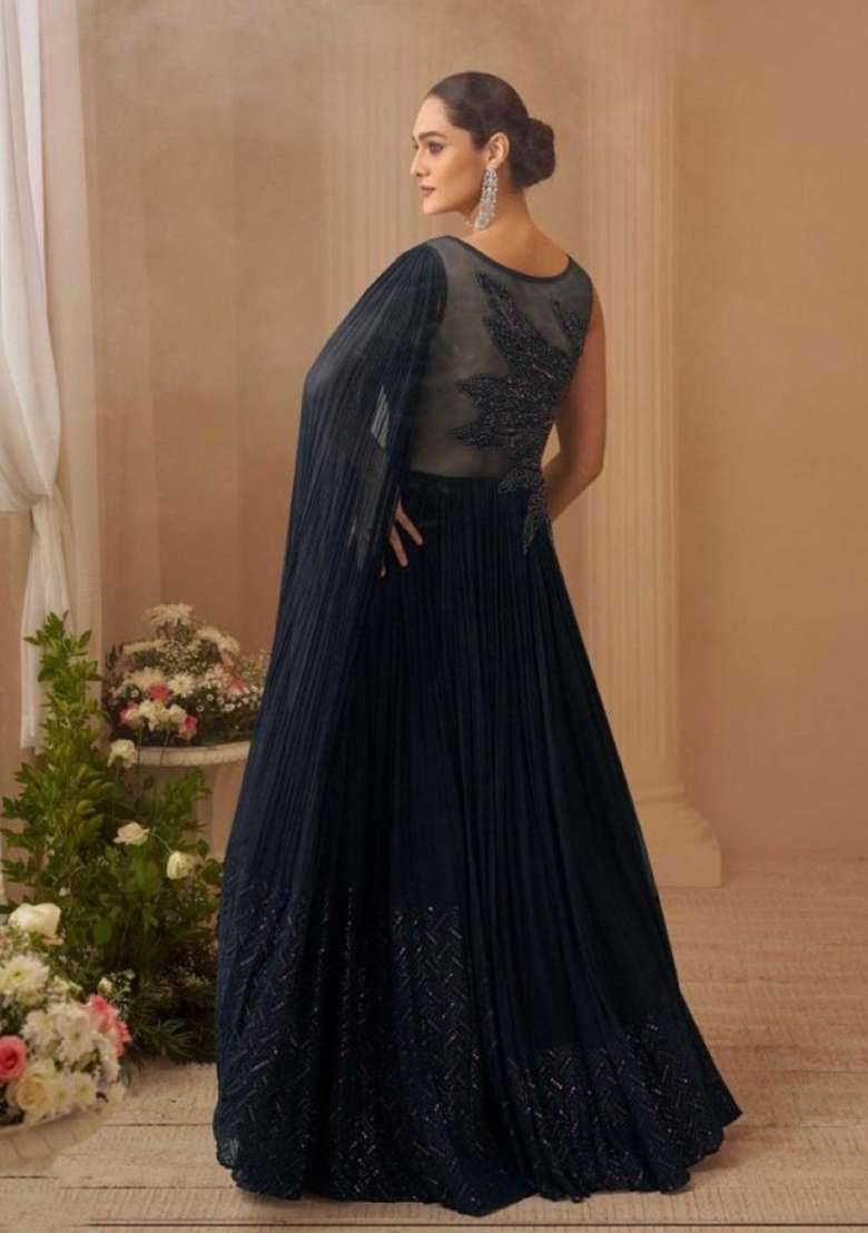 black Zari Work Silk Blend Anarkali - Indya