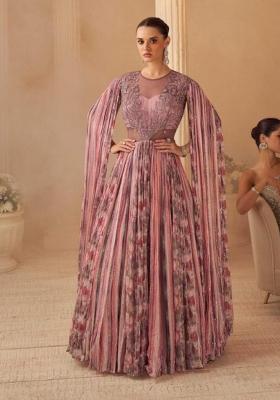 pink Zari Work Silk Blend Anarkali