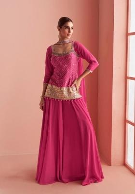 pink Zari Work Silk Salwar Kameez