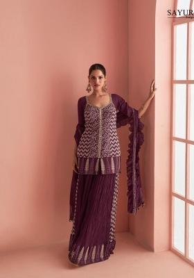 purple Zari Work Silk Salwar Kameez