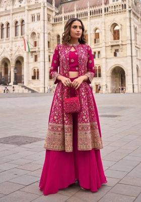 magenta Zari Work Georgette Indo Western Set