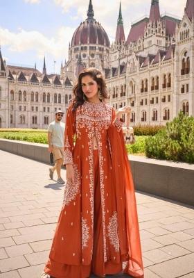 orange Zari Work Silk Salwar Kameez