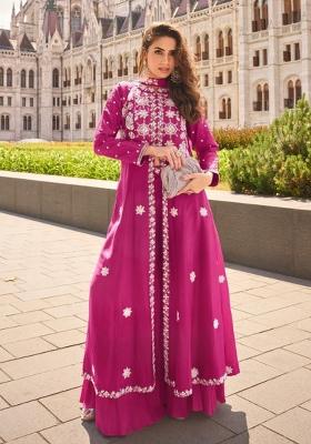 rani pink Zari Work Silk Salwar Kameez
