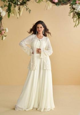 white Zari Work Silk Indo Western Set