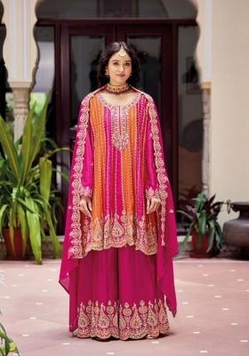 pink Zari Work Silk Salwar Kameez