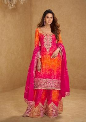 orange Zari Work Silk Salwar Kameez