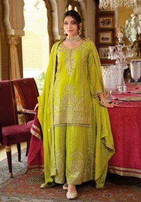 green Zari Work Silk Salwar Kameez