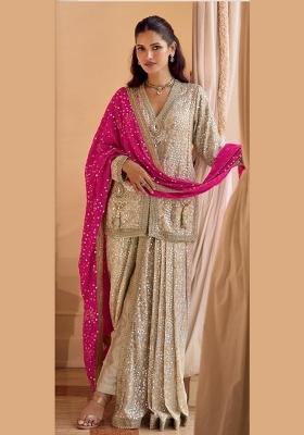 cream Zari Work Georgette Salwar Kameez