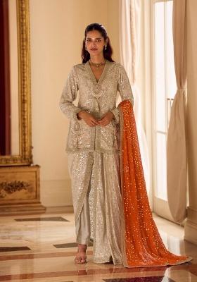 cream Zari Work Georgette Salwar Kameez