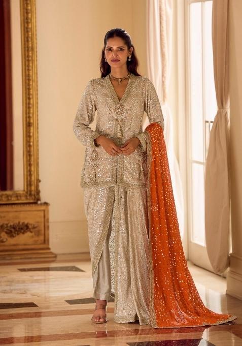 cream Zari Work Georgette Salwar Kameez