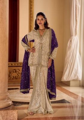 cream Zari Work Georgette Salwar Kameez