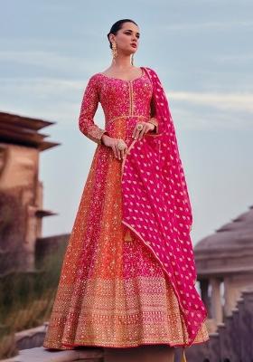 Pink Zari Work Georgette Anarkali With Dupatta